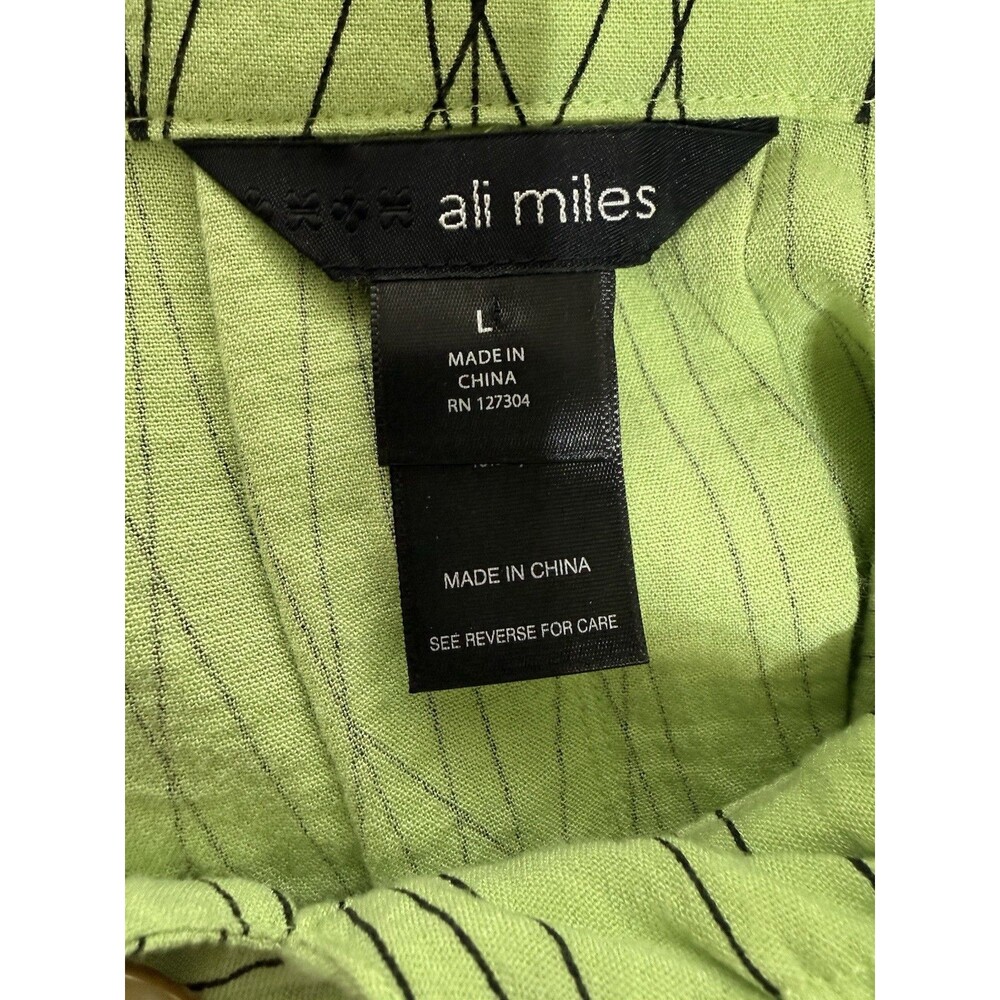 Ali Miles Green Pearl Buttons 3/4 Sleeve Standup Collar Size L - Picture 6 of 9